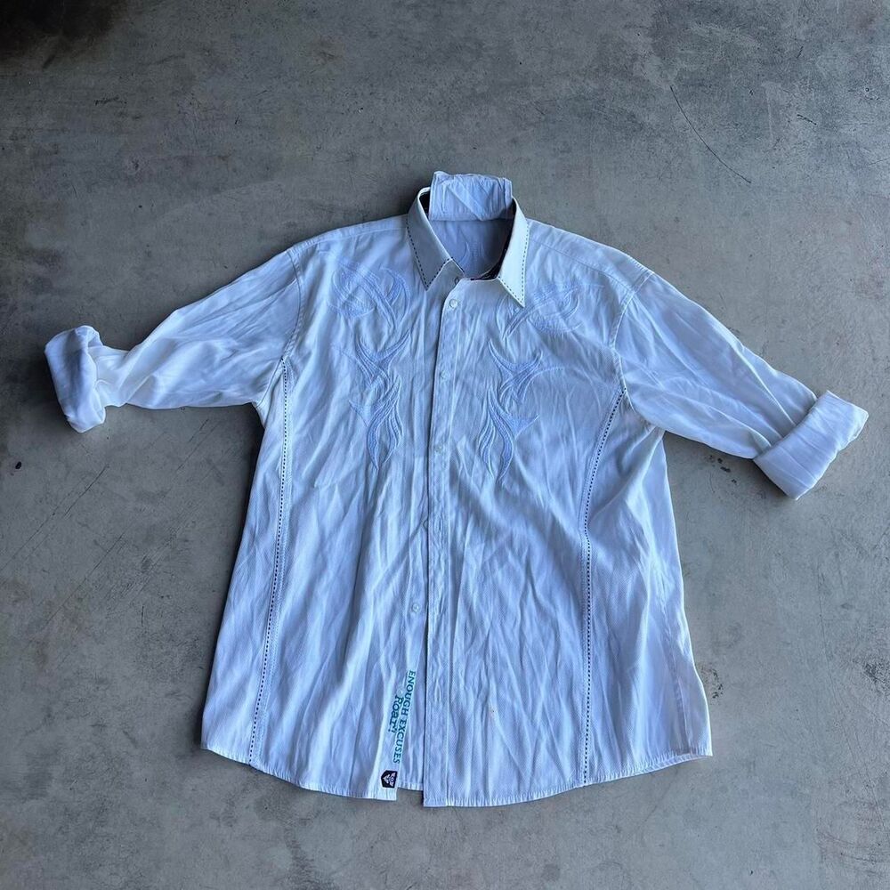 Roar y2k affliction style y2k long sleeve button up white Mens size XXL